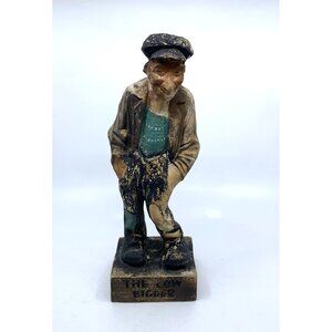 Vintage Chalkware “The Low Bidder” Folk Art Contractor Figure 11” Plaster Hollow